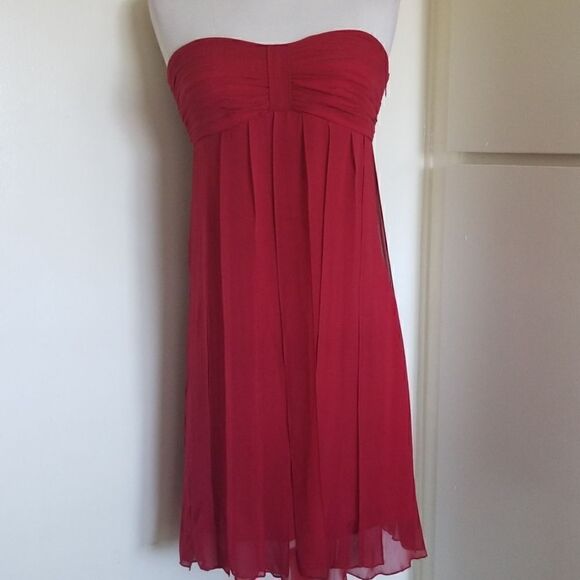 Strapless deep red silk chiffon,empire waist dress - Picture 1 of 5